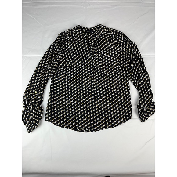 The Limited Women's Medium Button Up Long Sleeve Black White Geometric Blouse - Picture 3 of 8